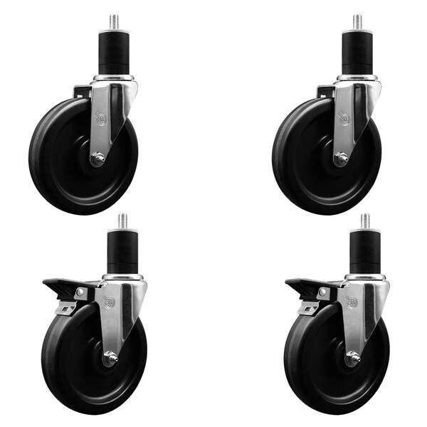 6'' Phenolic Wheel Swivel 1-3/4'' Expanding Stem Caster Set 2 Brakes, 4PK